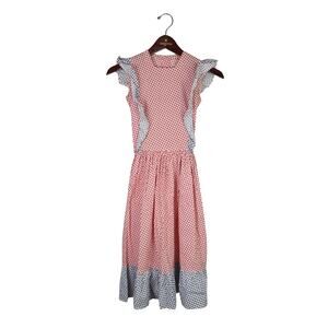 Vintage 70s red white and blue calico floral print midi prairie dress XXS